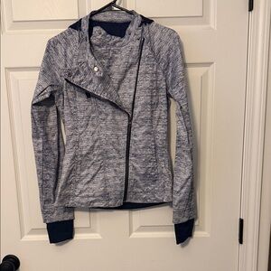 Mondetta Heathered Navy and White Asymmetrical Bomber Jacket